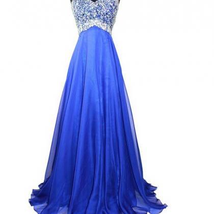 The Royal Blue Backless One Shoulder Beading Prom Dresses,A-Line Floor ...