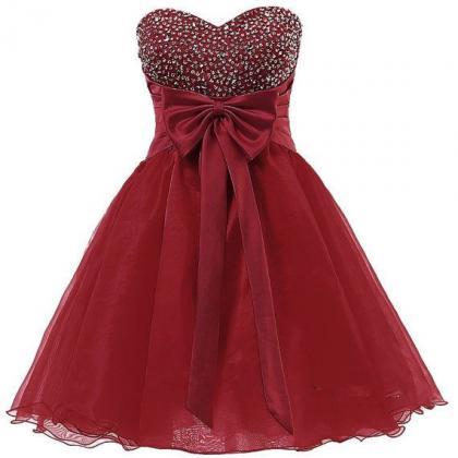 Custom Made Lovely Wine Red Short Organza Sequins Prom Dresses ...