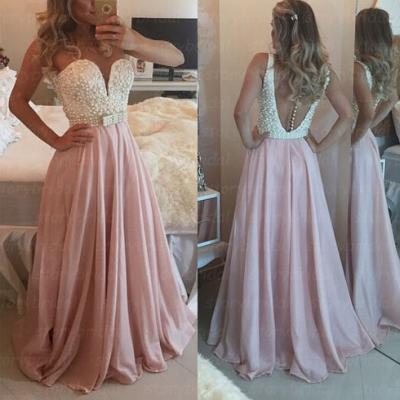 Elegant Handmade Burgundy Prom Dress 2015, Pearls Evening Gowns, Chiffon Floor Length Prom Dress, Elegant Prom Dresses, Evening Dresses