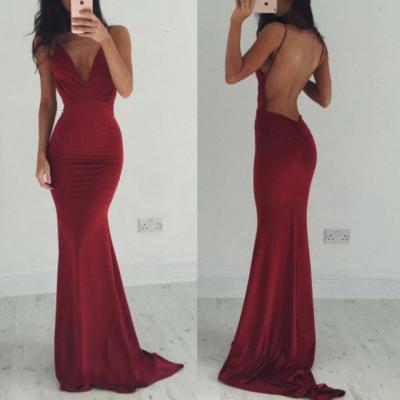 Sexy Backless Red Prom Dress,Red Chiffon Prom Dress，Red Mermaid Evening Dress,Party Dress,Graduation Dress 2016,