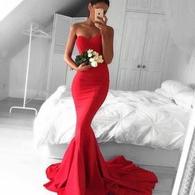 2017 Stylish Red Sweetheart Neck Long Prom Dresses,Mermaid Prom Dresses,Sexy Red Evenng Dresses,Mermaid Graduation Dress,Formal Party Dress,Charming Evening Gowns,