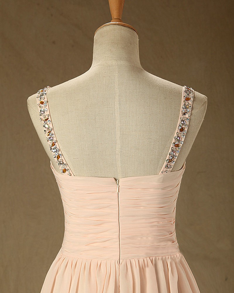Modern Flesh Pink Long Chiffon Party Gown Deep V-neck Beaded Crystal ...