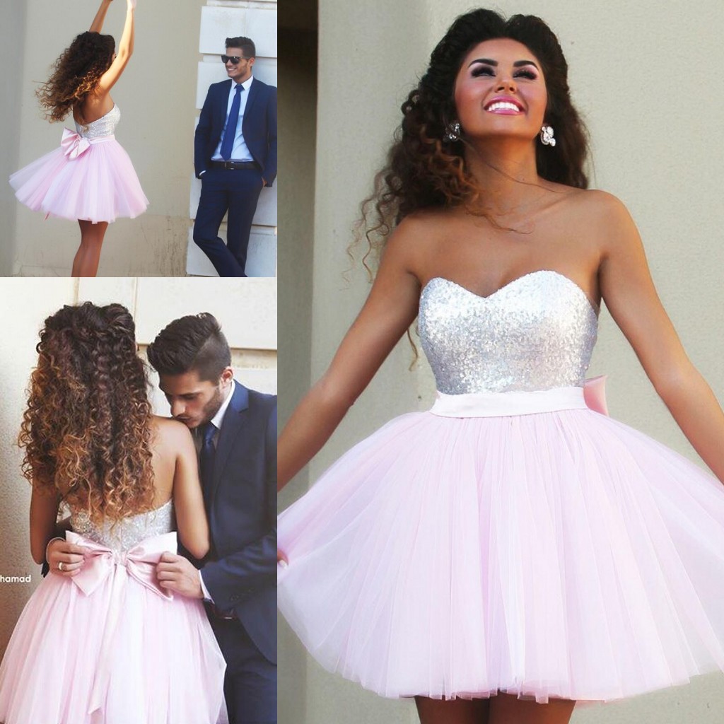 Light pink short homecoming dresses