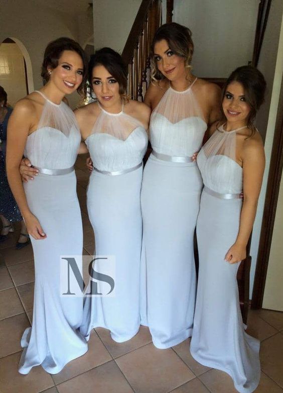 New Design Bridesmaid Dress Mermaid Bress High Neck New Design Bridesmaid Dress Mermaid Bress High Neck Halter Dresses Sheer Tulle Sash Maid Of Honor