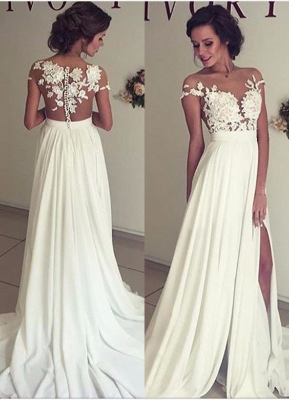 2016 Summer Beach Chiffon Wedding Dresses Lace Appliques Wedding