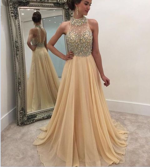 champagne long formal dress