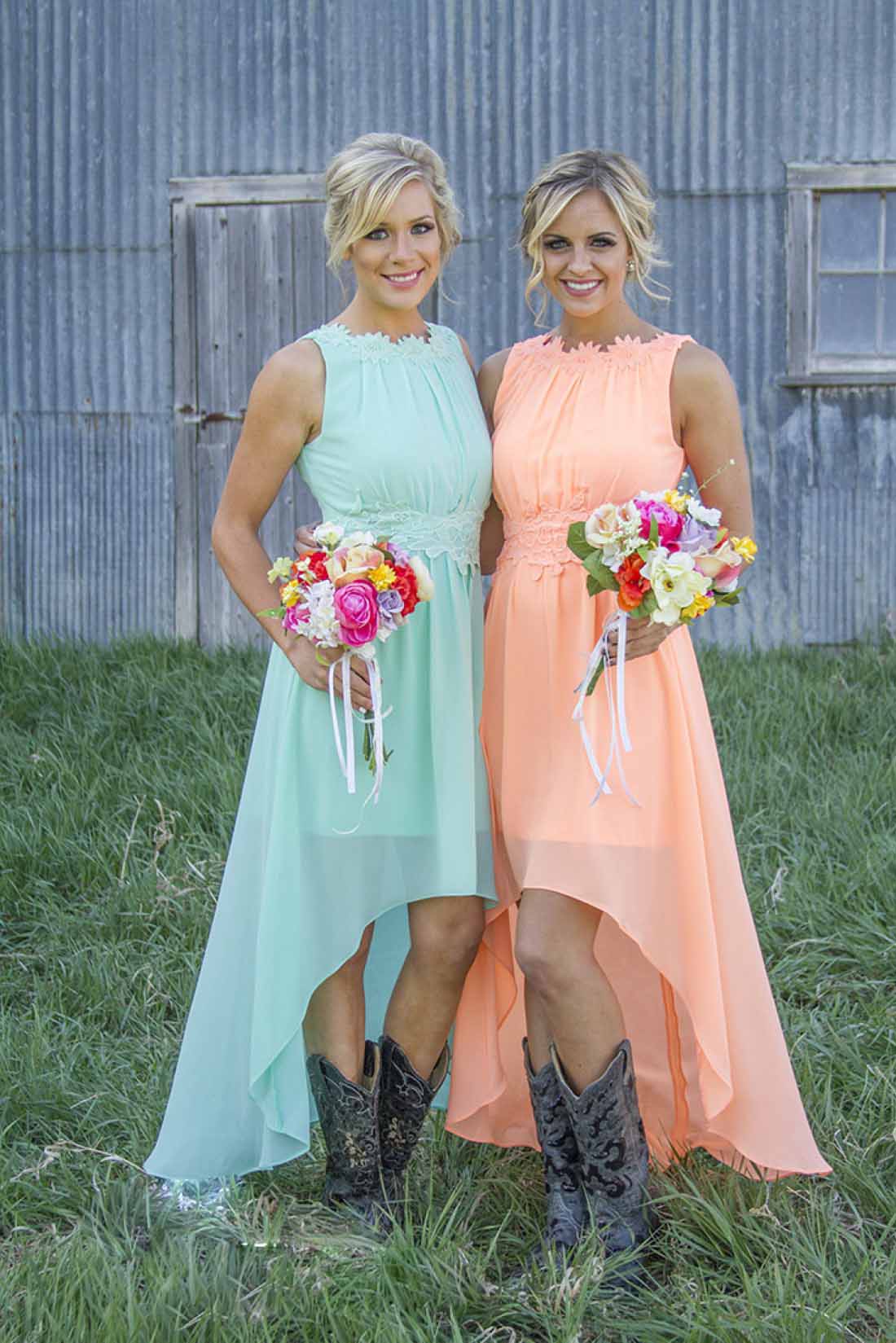 Lace Chiffon Simple Boho Rustic Bridal Party Gowns High Low Lace Chiffon Simple Boho Rustic Bridal Party Gowns High Low Bridesmaid Dresses For 2016 Summer Fall