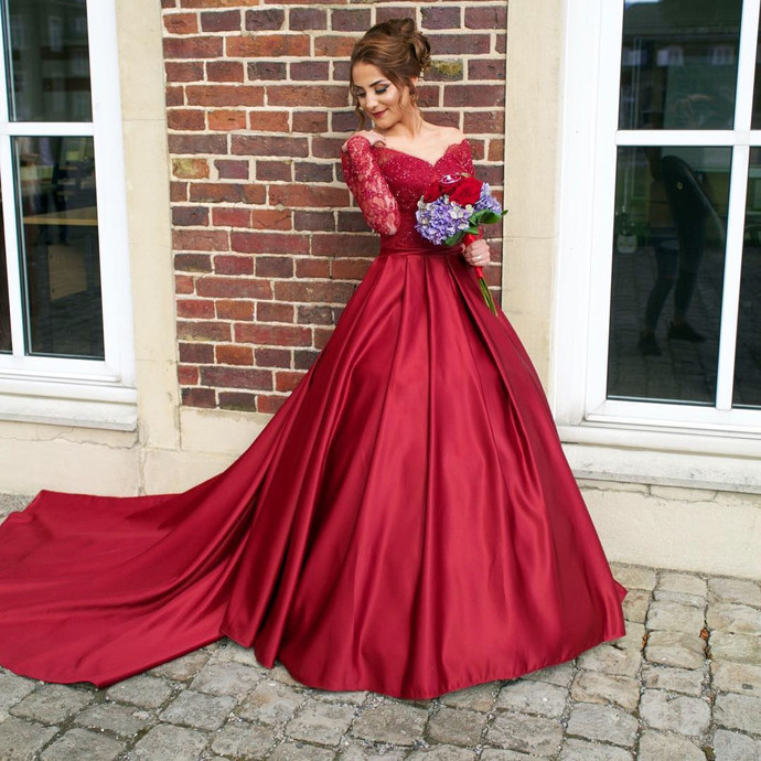 Charming Prom Dress Long Gowns Sleeve Tulle Evening Women Red Real Made Wedding Charming Prom Dress Long Gowns Sleeve Tulle Evening Women Red Real Made Wedding