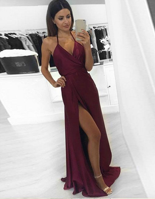 Burgundy tight hot sale prom dress