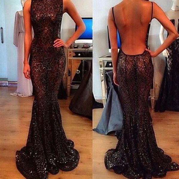 Sexy Blackless Prom Dress 2015, Sheath Evening Gowns, Lace Floor Length ...