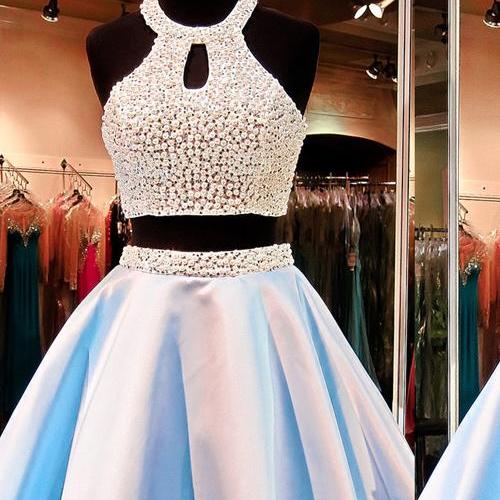 High Quality Two Piece Prom Dress,beading Homecoming Dress,halter ...